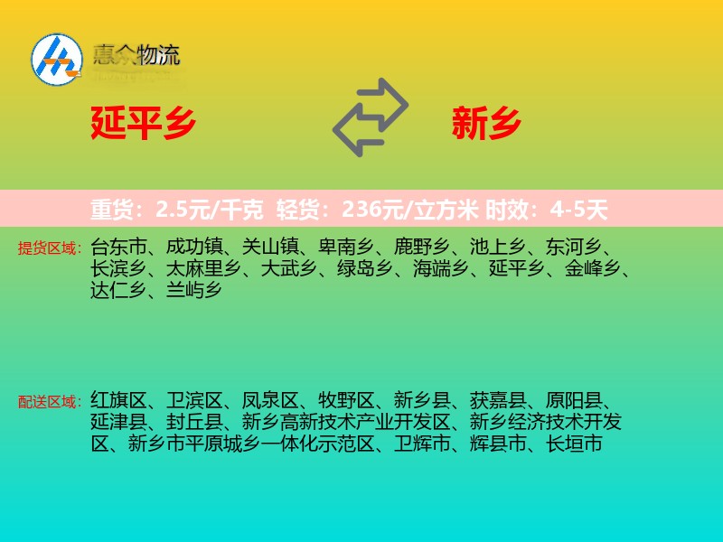 延平乡到新乡物流专线