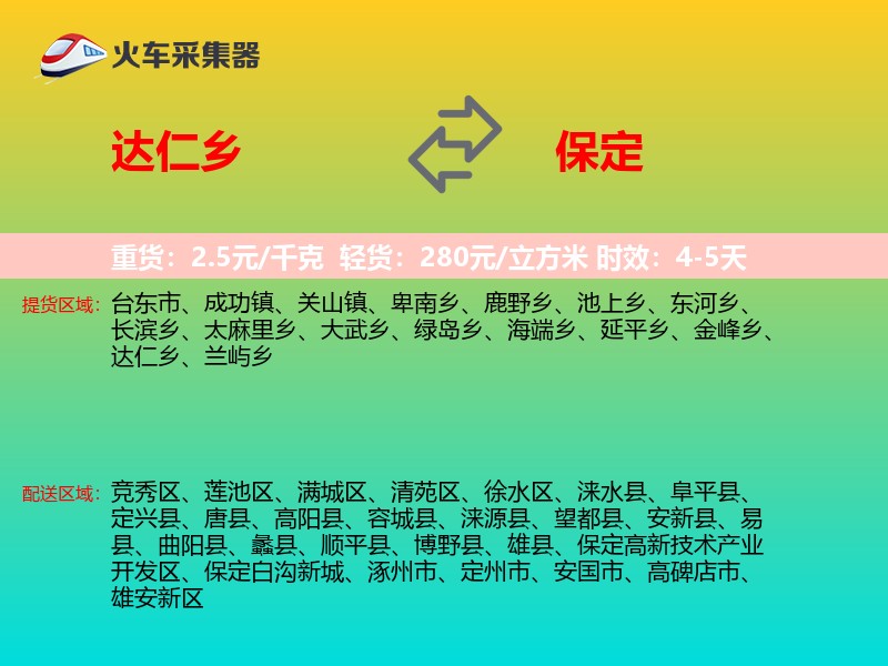 达仁乡到保定物流专线
