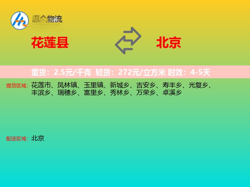 花莲县到北京物流专线