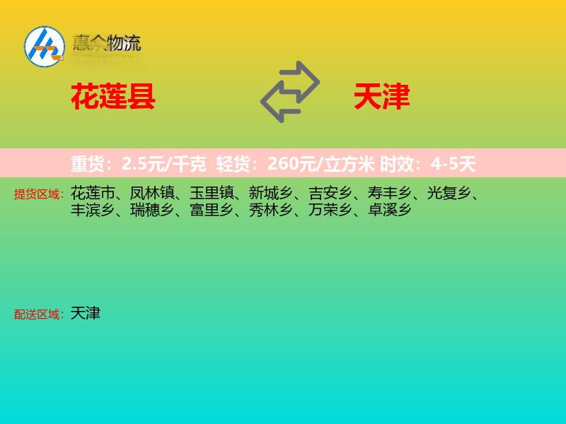 花莲县到天津物流专线
