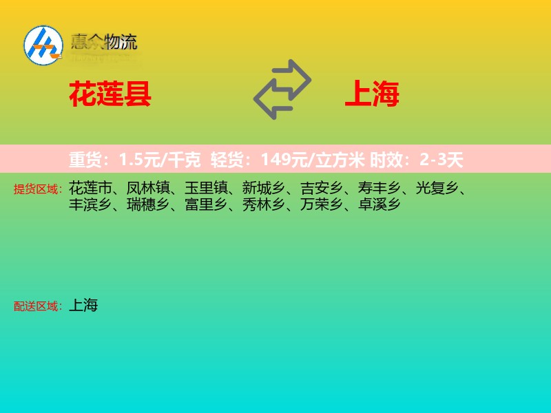 花莲县到上海物流专线