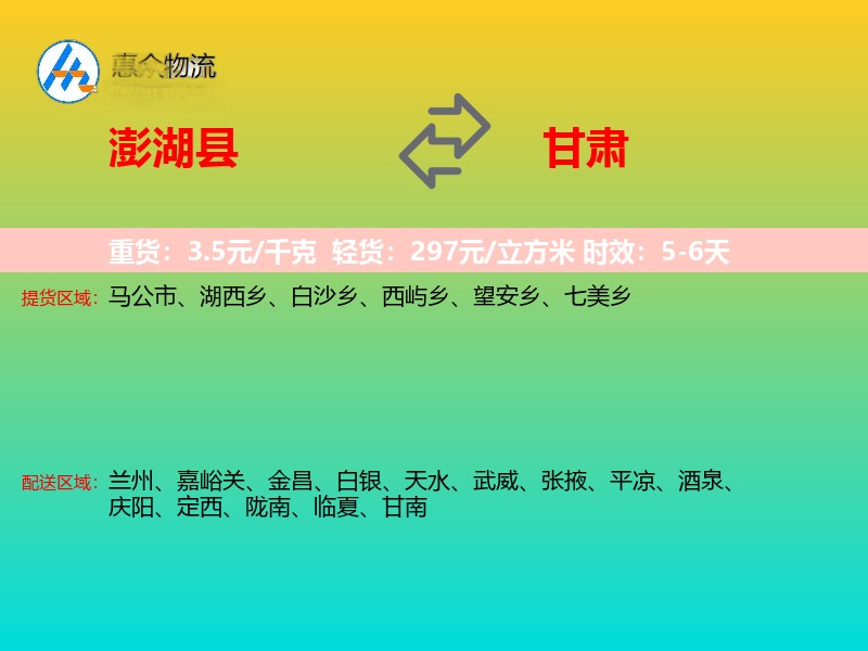 澎湖县到甘肃轿车托运