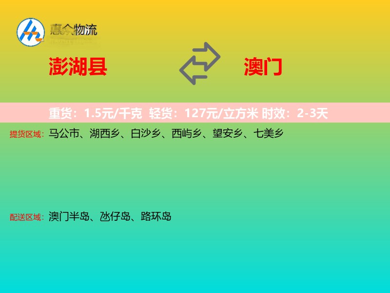 澎湖县到澳门轿车托运