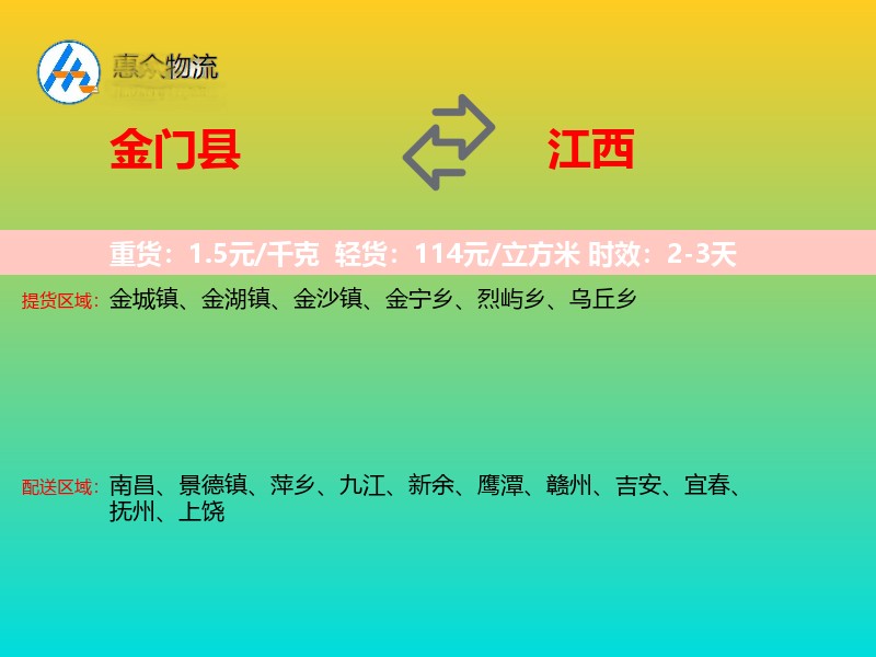 金门县到江西物流专线