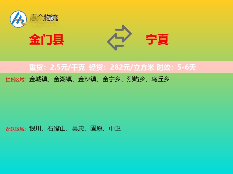 金门县到宁夏物流专线