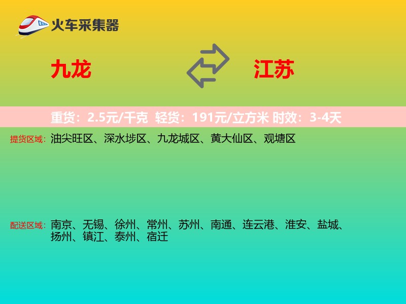 九龙到江苏物流专线