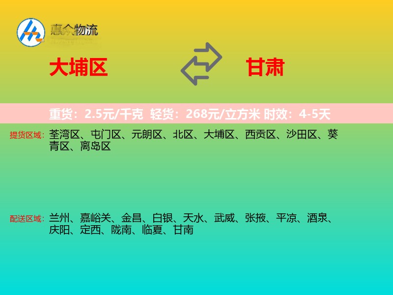 大埔区到甘肃物流专线