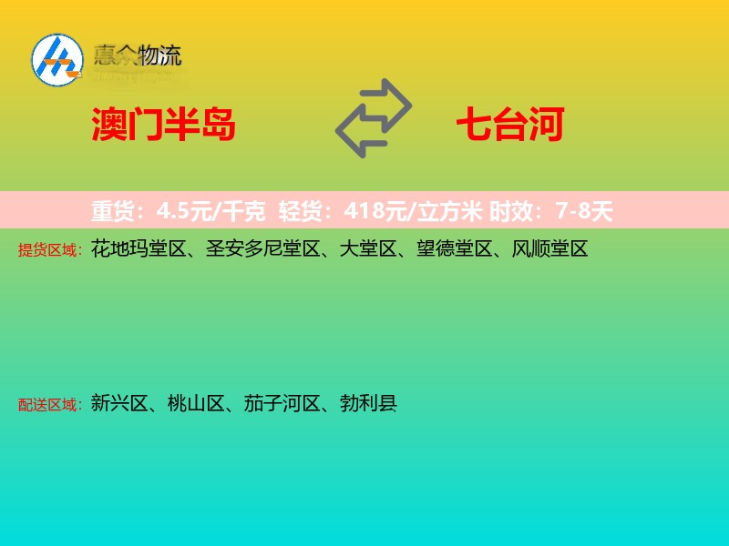 澳门半岛到七台河物流专线